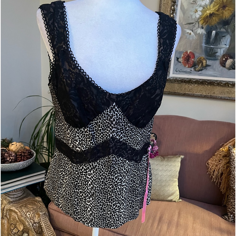Nanette Lepore Animal Print Lace Trimmed Sleeveless Top Size 12